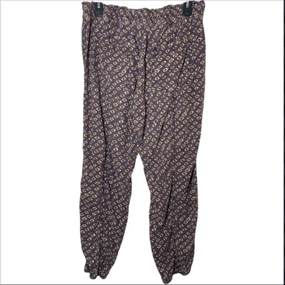 Anthropologie Women’s Boho Jogger Pants Medium Purple Print Linen Blend Indie - Picture 2 of 4
